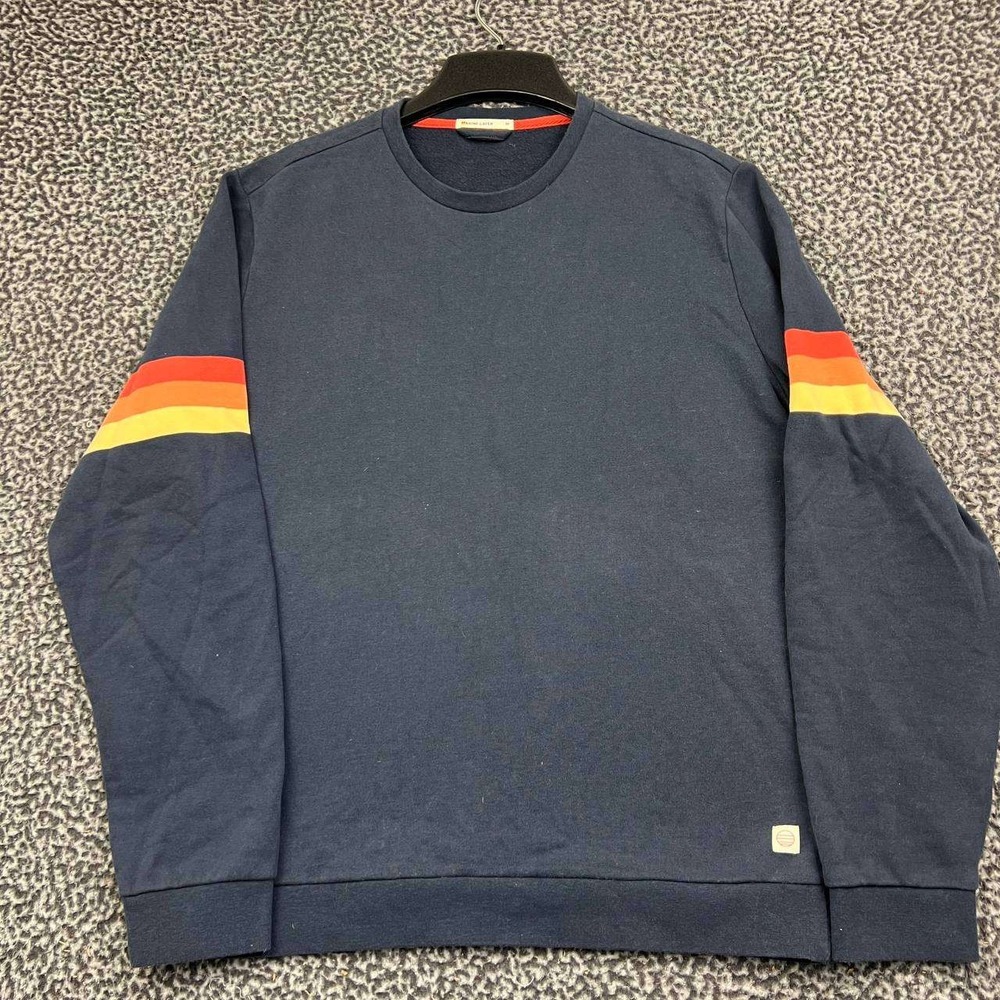 Marine Layer Sweatshirt Men Medium Navy Blue Striped Crewneck Long Sleeve